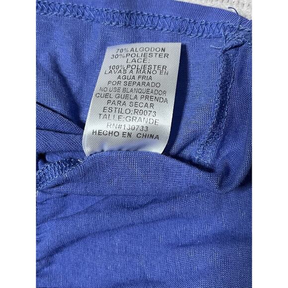 Umgee L Blue Flowy Peplum Striped Crochet Sleeve GUC Boho - Picture 6 of 9